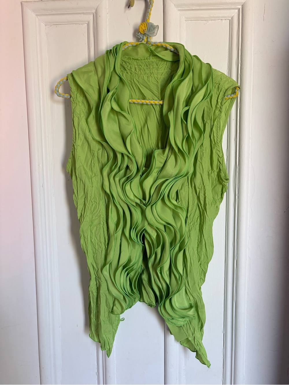 Y2K Sleeveless Ruffle Cascade Top in Green